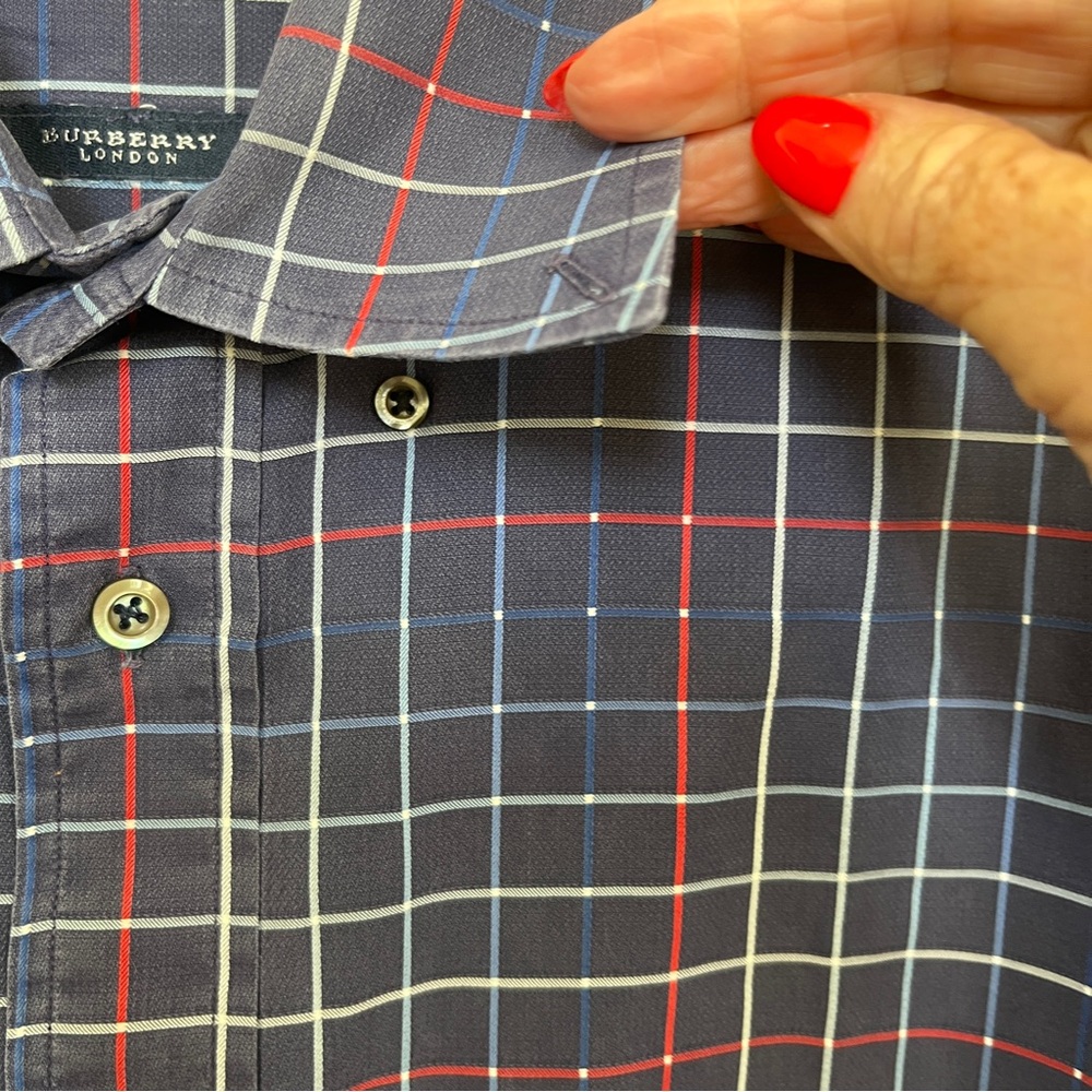 VTG BURBERRY London USA Button Down Shirt XL Blue Red White Check DOT PATTERN - Picture 7 of 16